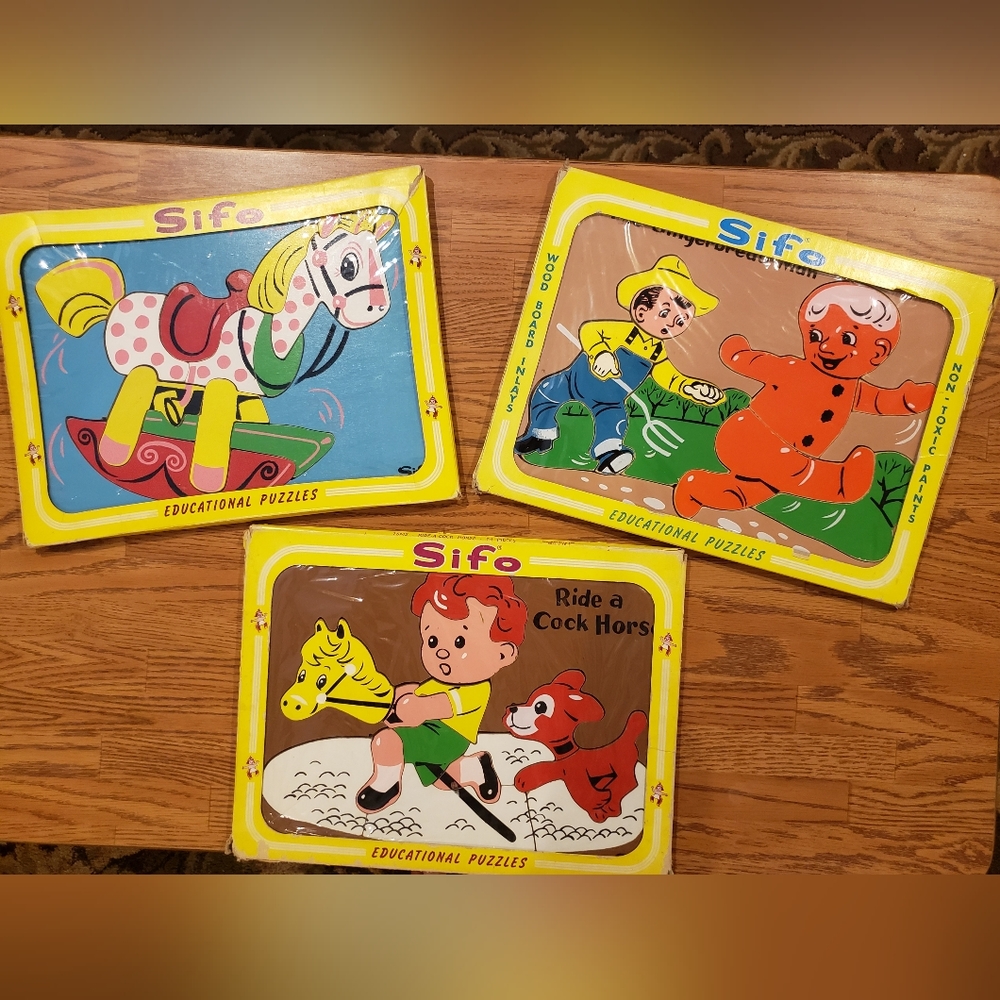 Vtg Sifo Children's Learning Puzzles Wooden Tray Lot of 3